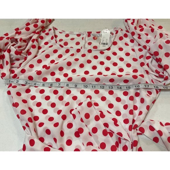 New York & Company Blouse Red Polka Dots 100% Polyester Women's Size S (NWT) - Picture 9 of 16